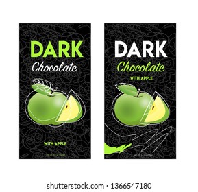 Packaging design chocolate. Vector illustration. Pack design dark chocolate with apple. 