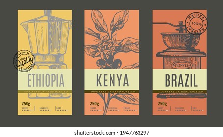 Packaging Design For Coffee. Sketch Drawing Art For Packaging Label 