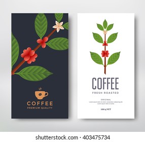 Packaging Design For A Coffee. Vector Template Package. Coffee Branch Vector Illustration. Coffee Plant With Coffee Berry.