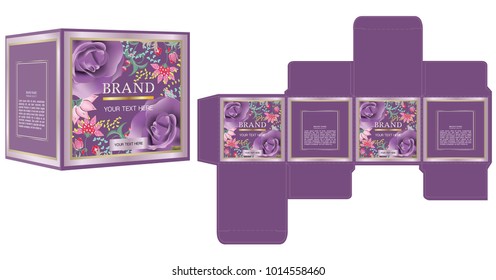 Packaging design for cosmetic or perfume product, luxury flowers box design template and mockup box. illustration vector.