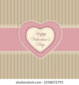 Packaging design to Valentine’s Day with Lace Heart, Stitched Details, Happy Valentine’s Day inscription for Advertising Handmade Gifts and Storefront Displays