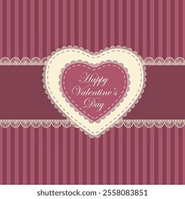 Packaging design to Valentine’s Day with Lace Heart, Stitched Details, Happy Valentine’s Day inscription for Advertising Handmade Gifts and Storefront Displays