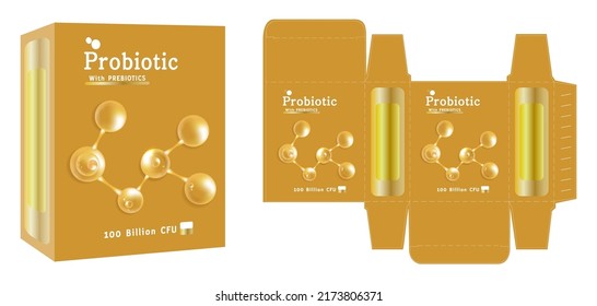 Packaging Design, Dietary Supplement Container, Probiotic Concept Box Template And Mockup Box, Illustration Vector.