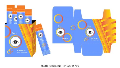 The packaging design of dietary supplement products, vitamins for eye health concept box template and mockup box, illustration vector.