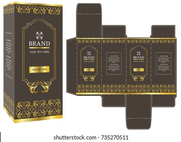 Packaging design, gold luxury box design template and mockup box. Illustration vector