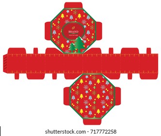Packaging design, holiday concept, luxury 8-sided box design template. Illustration vector
