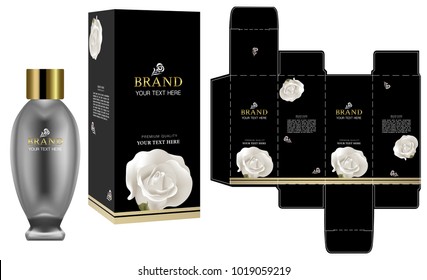 Packaging design, Label on cosmetic container with luxury box template and mockup box. illustration vector.	