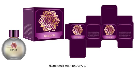 Packaging design, Label on cosmetic container with gold luxury box template and mockup box. illustration vector.