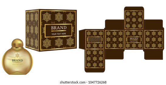 Packaging design, Label on cosmetic container with gold luxury box template and mockup box. illustration vector.