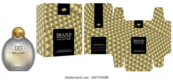 Packaging design, Label on cosmetic container with black and gold luxury box template and mockup box, illustration vector.