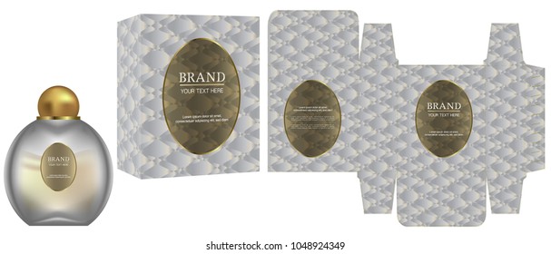 Packaging design, Label on cosmetic container with white and gold luxury box template and mockup box, illustration vector.
