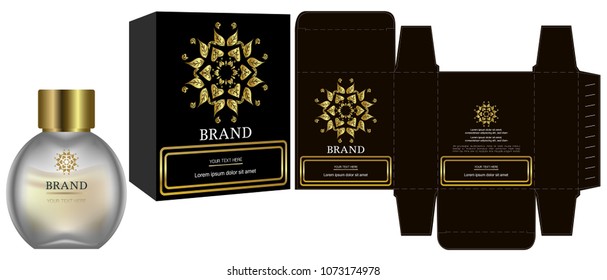 Packaging design, Label on cosmetic container with luxury box template and mockup box. illustration vector.	