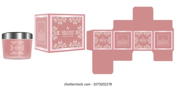 Packaging design, Label on cosmetic container with luxury box template and mockup box. illustration vector.	