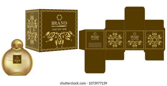 Packaging design, Label on cosmetic container with gold luxury box template and mockup box. illustration vector.	