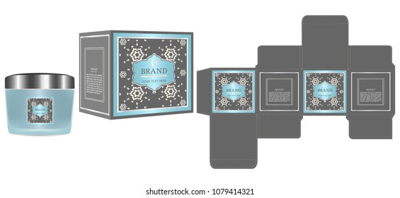 Packaging design, Label on cosmetic container with luxury box template and mockup box. illustration vector.	