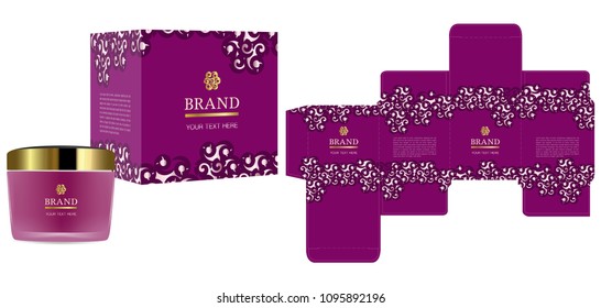 Packaging design, Label on cosmetic container with luxury box template and mockup box. illustration vector.	