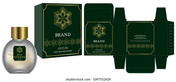 packaging design, label on cosmetic container with luxury box design template and mockup box. vector illustration.	