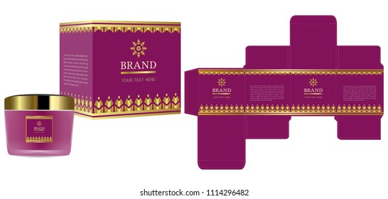 Packaging design, Label on cosmetic container with luxury box template and mockup box. illustration vector.	
