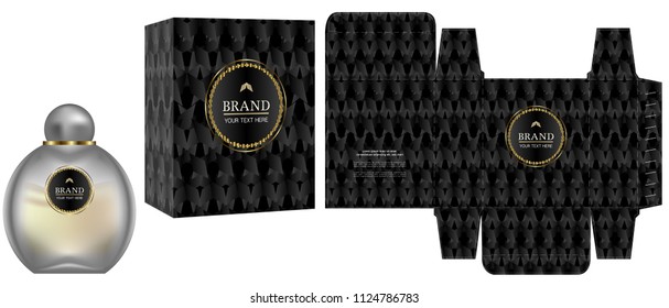 Packaging design, Label on cosmetic container with black luxury box template and mockup box, illustration vector.	
