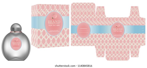 packaging design, label on cosmetic container with pink and blue luxury box design template and mockup box. vector illustration.	
