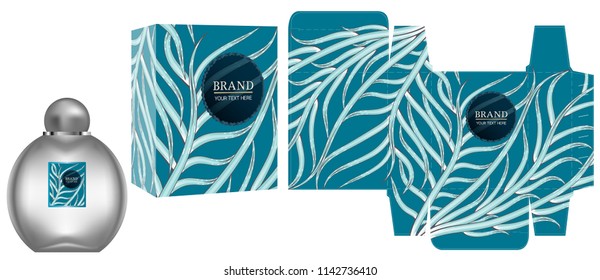 packaging design, label on cosmetic container with blue luxury box design template and mockup box. vector illustration.
