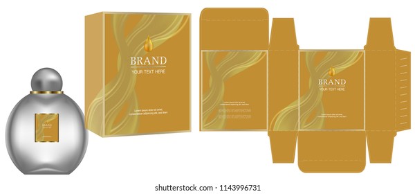 Packaging design, Label on cosmetic container with gold luxury box template and mockup box, illustration vector.