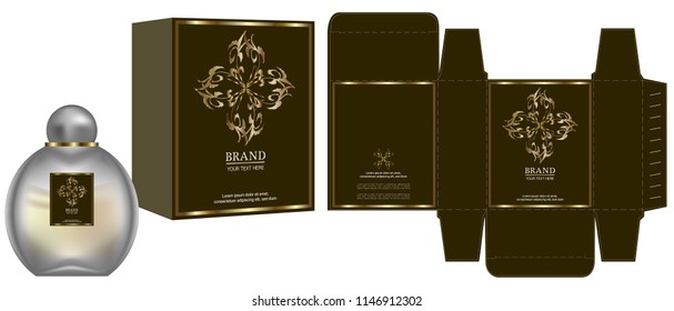 Packaging design, Label on cosmetic container with luxury box template and mockup box. illustration vector.	