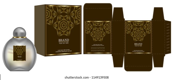 Packaging design, Label on cosmetic container with gold luxury box template and mockup box. illustration vector.