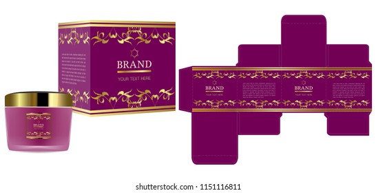 Packaging design, Label on cosmetic container with luxury box template and mockup box. illustration vector.	