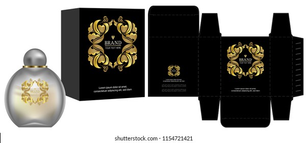 Packaging design, Label on cosmetic container with luxury box template and mockup box. vector illustration.