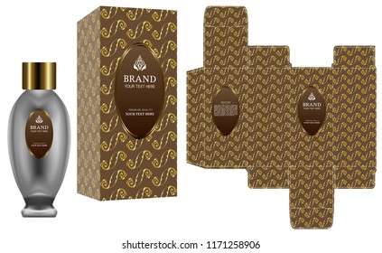 Packaging design, Label on cosmetic container with gold luxury box template and mockup box. illustration vector.	