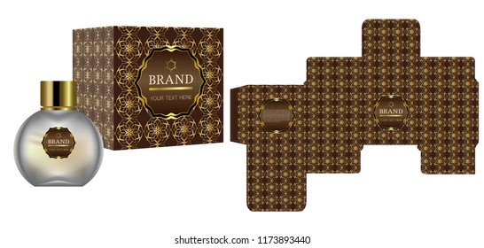 Packaging design, Label on cosmetic container with gold luxury box template and mockup box. illustration vector.	