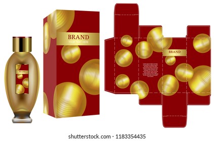 Packaging design, Label on cosmetic container with red and gold luxury box template and mockup box. illustration vector.