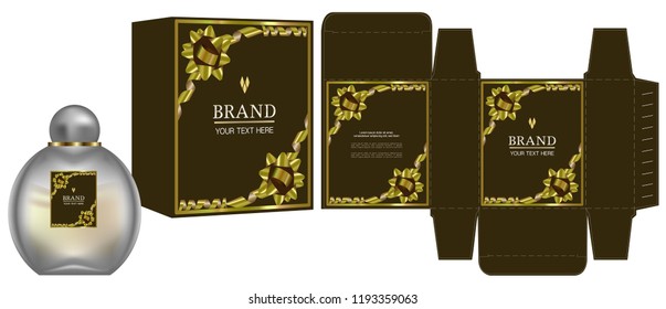 Packaging design, Label on cosmetic container with gold luxury box template and mockup box. vector illustration.