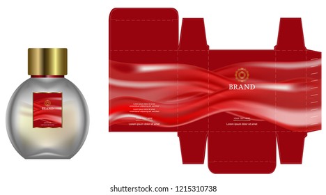 Packaging design, Label on cosmetic container with red luxury box template. illustration vector.