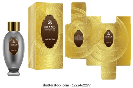 Packaging design, Label on cosmetic container with gold luxury box template and mockup box. illustration vector.	