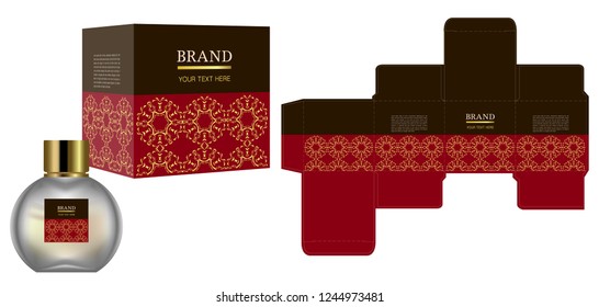 Packaging design, Label on cosmetic container with luxury box template and mockup box. illustration vector.	