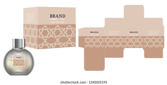Packaging design, Label on cosmetic container with luxury box template and mockup box. illustration vector.	