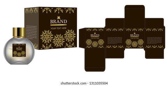 Packaging design, Label on cosmetic container with gold luxury box template and mockup box. illustration vector.