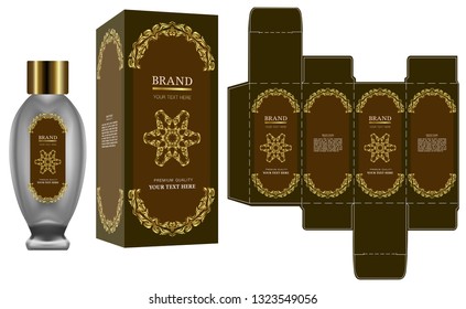 Packaging design, Label on cosmetic container with gold luxury box template and mockup box. illustration vector.