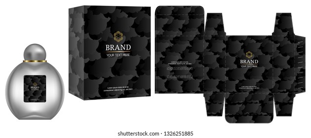 Packaging design, Label on cosmetic container with black luxury box template and mockup box, illustration vector.	