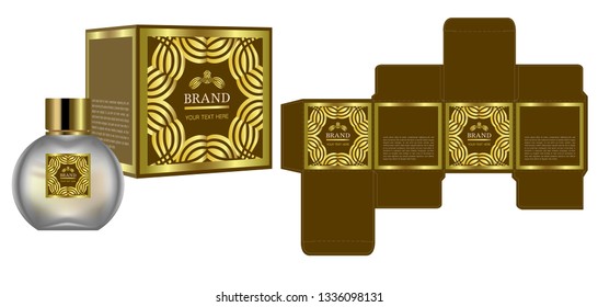 Packaging design, Label on cosmetic container with gold luxury box template and mockup box, illustration vector.	