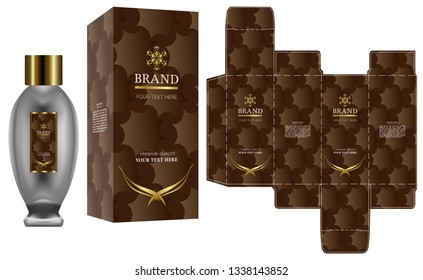 Packaging design, Label on cosmetic container with gold luxury box template and mockup box, illustration vector.