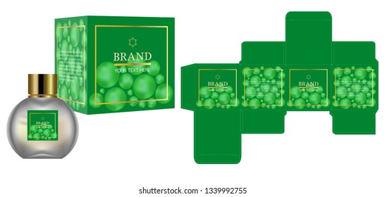 Packaging design, Label on cosmetic container with green luxury box template and mockup box. illustration vector.	
