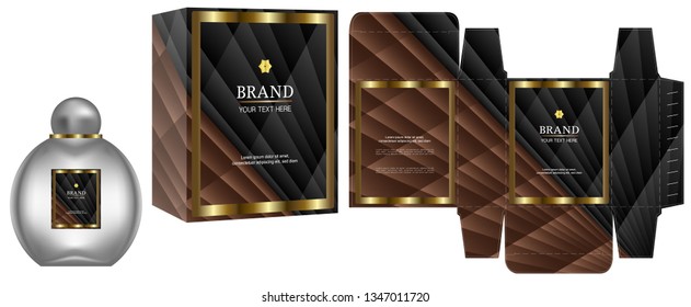 Packaging design, Label on cosmetic container with black and brown luxury box template and mockup box, illustration vector.	