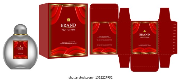 Packaging design, Label on cosmetic container with red luxury box template and mockup box, illustration vector.	
