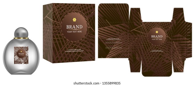 Packaging design, Label on cosmetic container with brown luxury box template and mockup box, illustration vector.	
