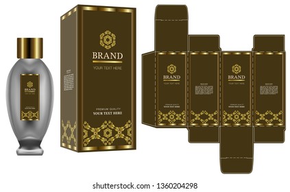 Packaging design, Label on cosmetic container with gold luxury box template and mockup box, illustration vector.