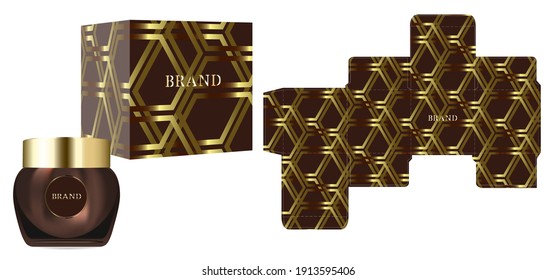 Diseño de embalaje, Etiqueta en contenedor cosmético con plantilla de caja de lujo y caja de maquillaje, vector de ilustración.	