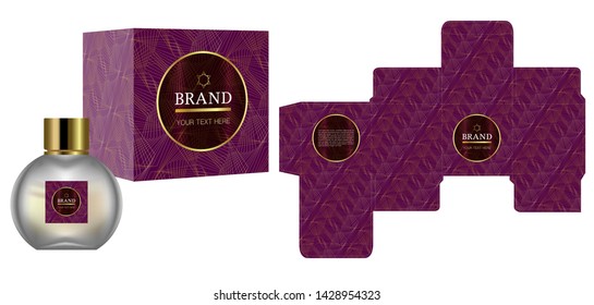 Packaging design, Label on perfume or cosmetic container with luxury box template and mockup box, illustration vector.	
